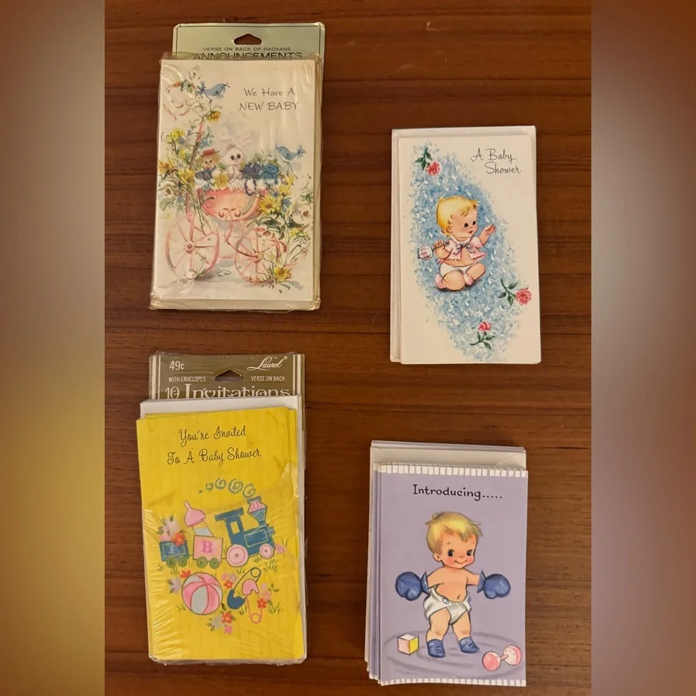 Bundle—Vintage 60s-70s Baby Shower Invitations & Birth Announcements—1 NIB!